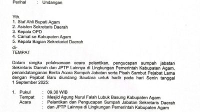Undangan Pelantikan Sekda Agam