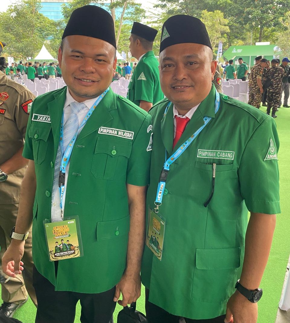 Ketua Badan Usaha Milik Ansor Solok Selatan Fitriyoni, SH.. MH saat di lokasi Rakornas di Kota Bandung, Provinsi Jawa Barat.