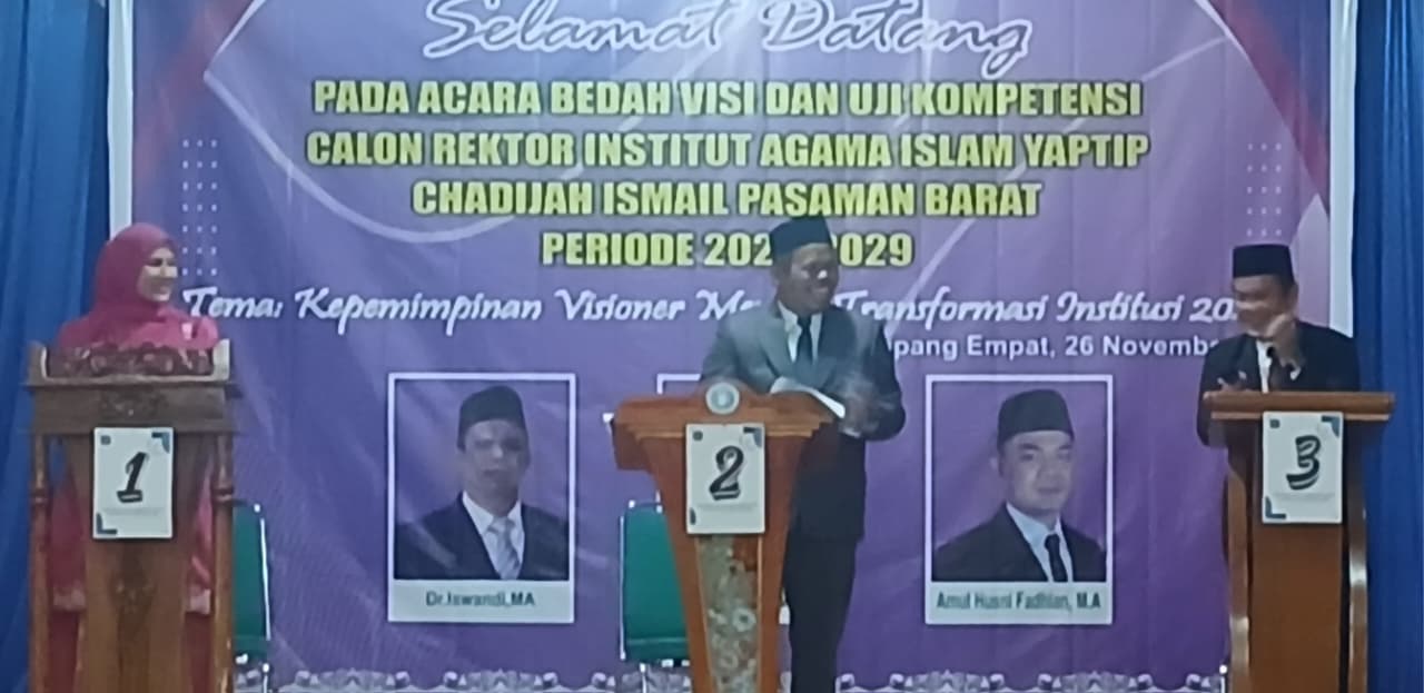 Kegiatan Bedah Visi Misi dan Kompetensi Calon Rektor Institut Agama Islam YAPTIP Chadijah Ismail Pasaman Barat, Rabu (26/11/2025).