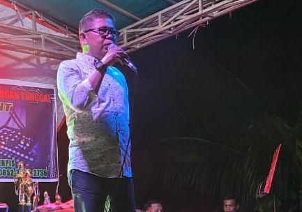 Tokoh Perantau Nagari Galugua Imhar Dt. Bijo saat penutupan Turnamen Wali Nagari Galugua Cup 20205