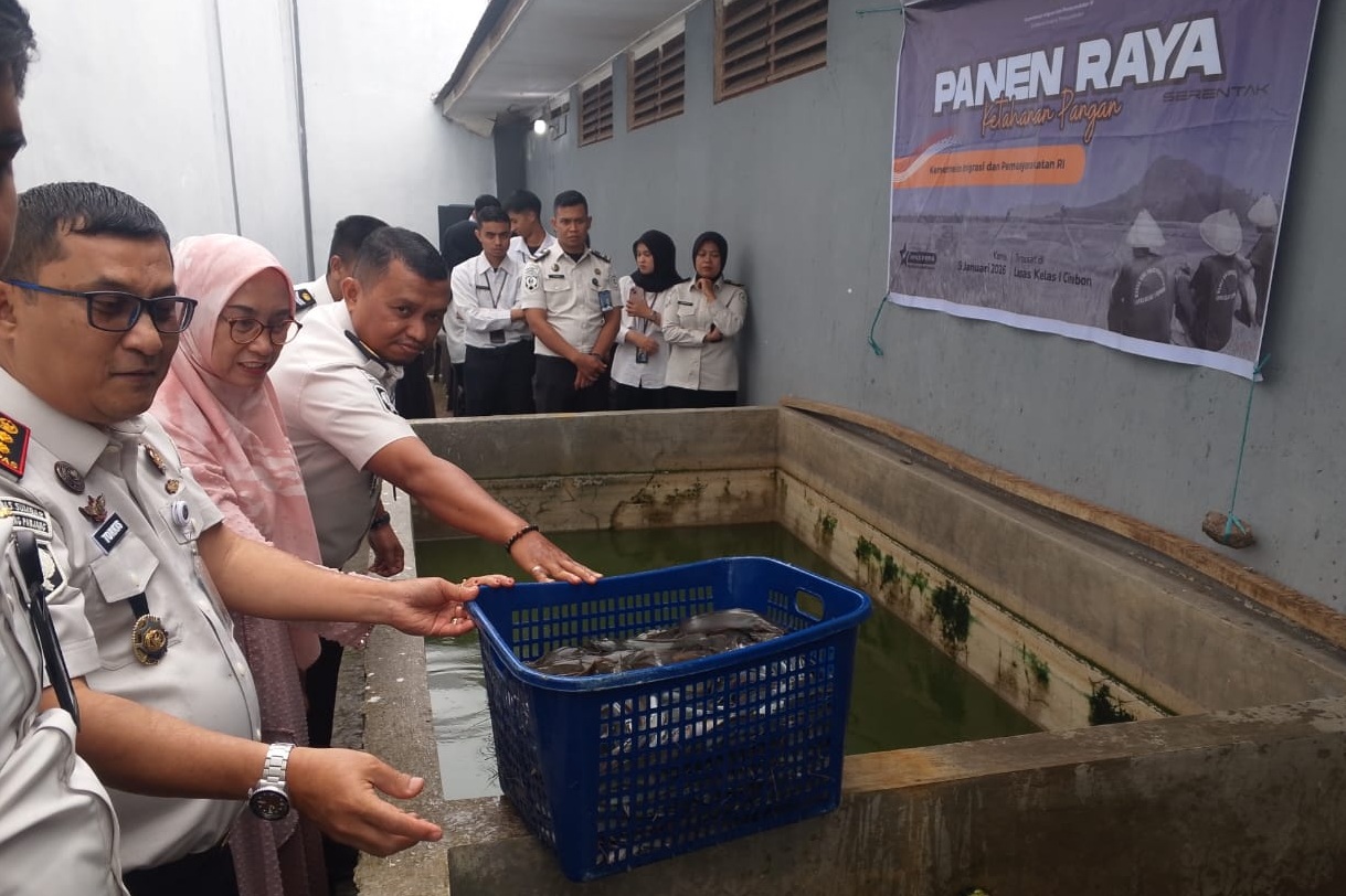 Kepala Rutan kelas IIB Padangpanjang Torkis Freddy Siregar saat panen perdana 80 Kg Lele, Kamis (15/01/2026).