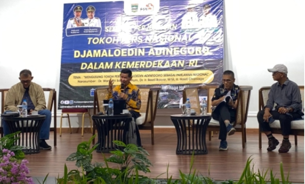 Seminar Mengusung Tokoh Pers Nasional Djamaluddin Adinegoro sebagai Pahlawan Nasional yang di selenggarakan FPLA Sawahlunto didukung Dinas Kearsipan dan Perpustakaan Sumbar serta Anggota Komisi V DPRD Sumbar Neldaswenti, di Ballroom Saka Ombilin Heritage Hotel, Sawahlunto, Rabu (29/04/2026)