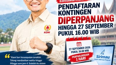Pendaftaran Kontingen Porprov XVI Diperpanjang hingga 27 September Pukul 16.00 WIB